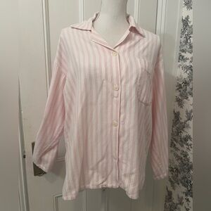 Bonsoir women’s, pink and white striped cotton pajama, set top and bottom small